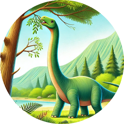 Langhals-Dino in saftiger grüner Umgebung