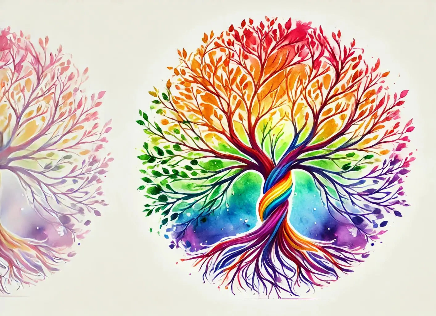 Bunter Lebensbaum in Regenbogenfarben, Symbol für Vielfalt, Gleichwertigkeit und Stolz.