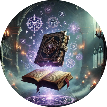 Leuchtendes Buch schwebt vor dunklem Sternenhintergrund