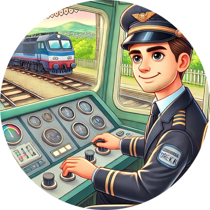 Ein Lokführer sitzt im Steuerraum einer modernen Bahn – realistische Technik-Details im Vordergrund.