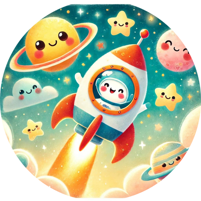 Lustige Planeten mit fröhlichen Gesichtern fliegen durchs All