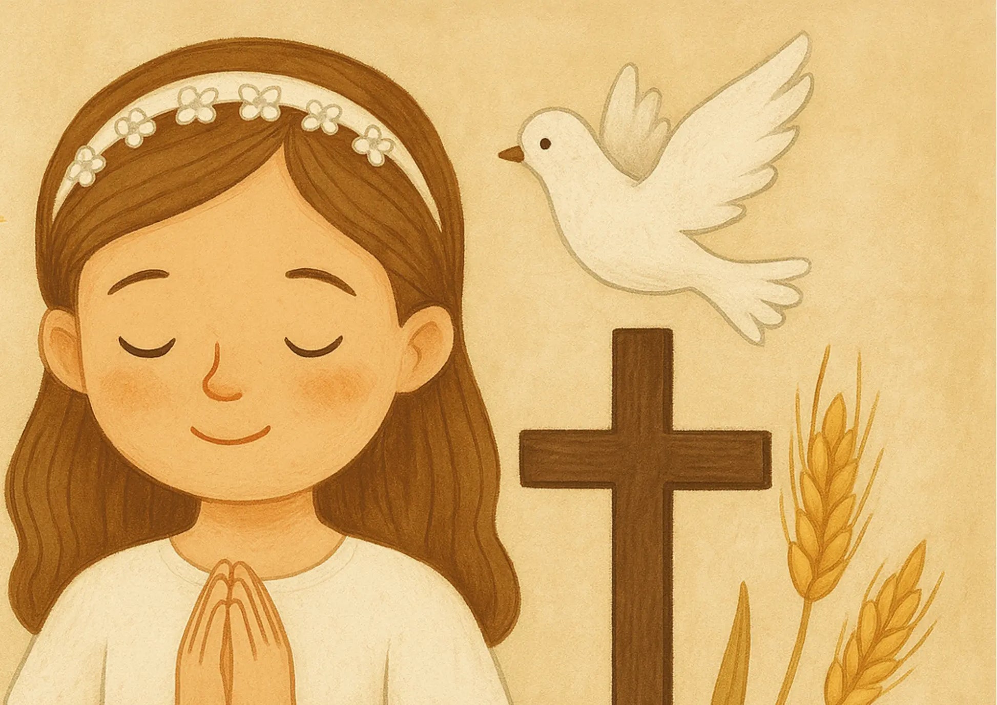 Mädchen mit Kreuz und Taube – symbolstarkes Motiv zur Konfirmation