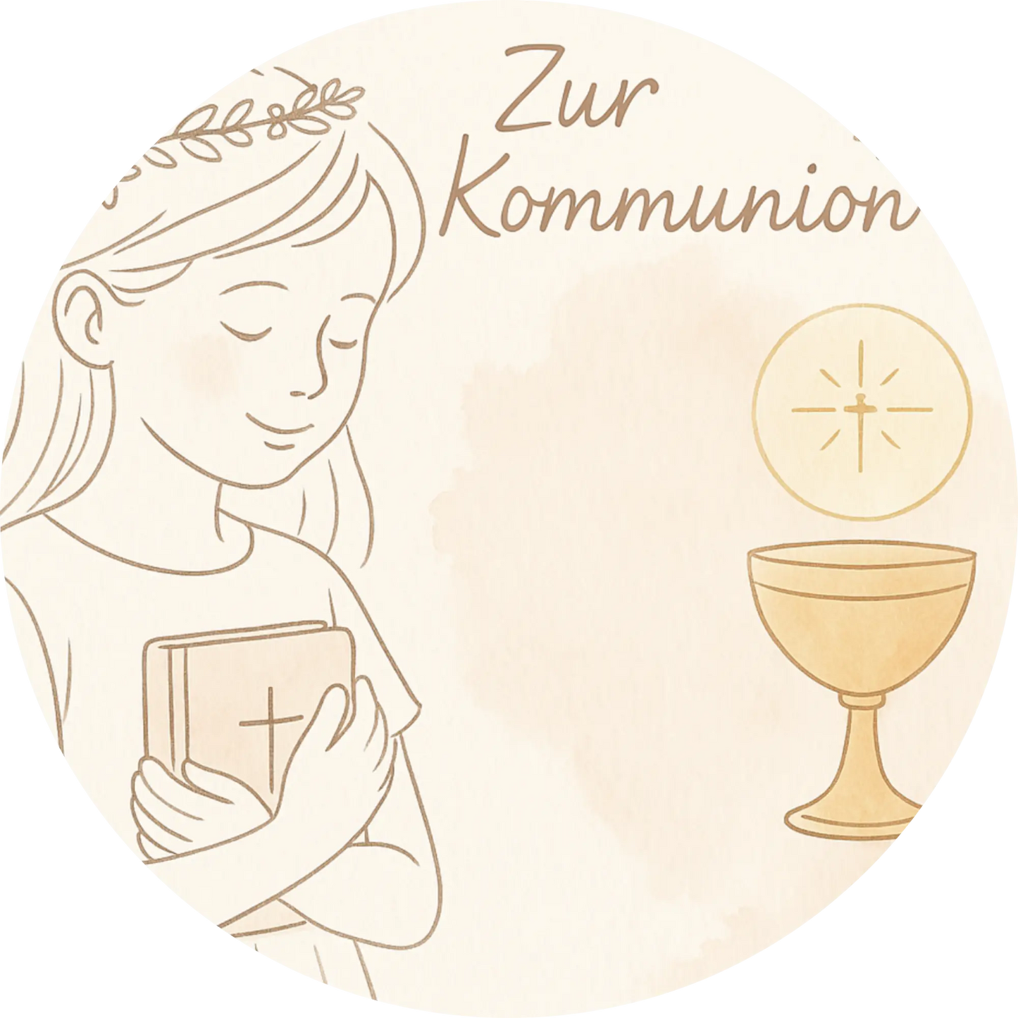 Mädchen mit Kelch und Bibel, Text „Zur Kommunion“
