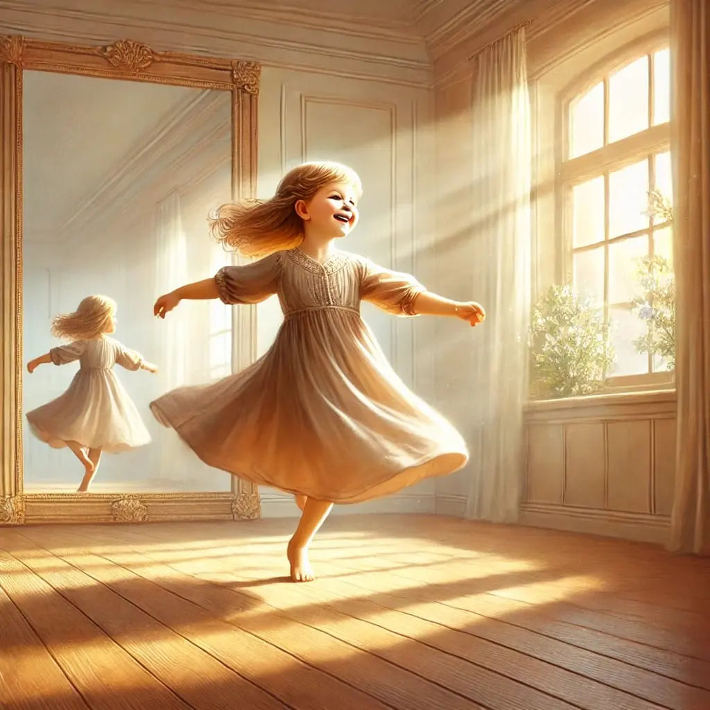 Tanzendes Mädchen im hellen Raum – klassisches Ballettmotiv.