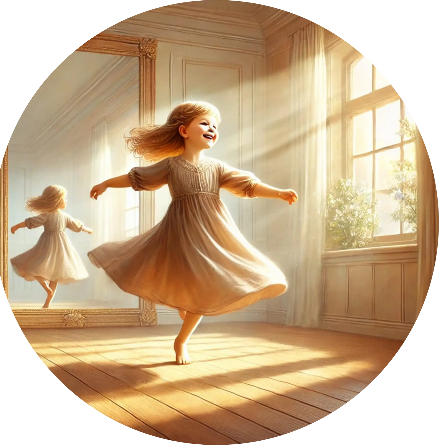 Ballerina in goldenes Licht getaucht – eleganter Tanzmoment im Übungsraum