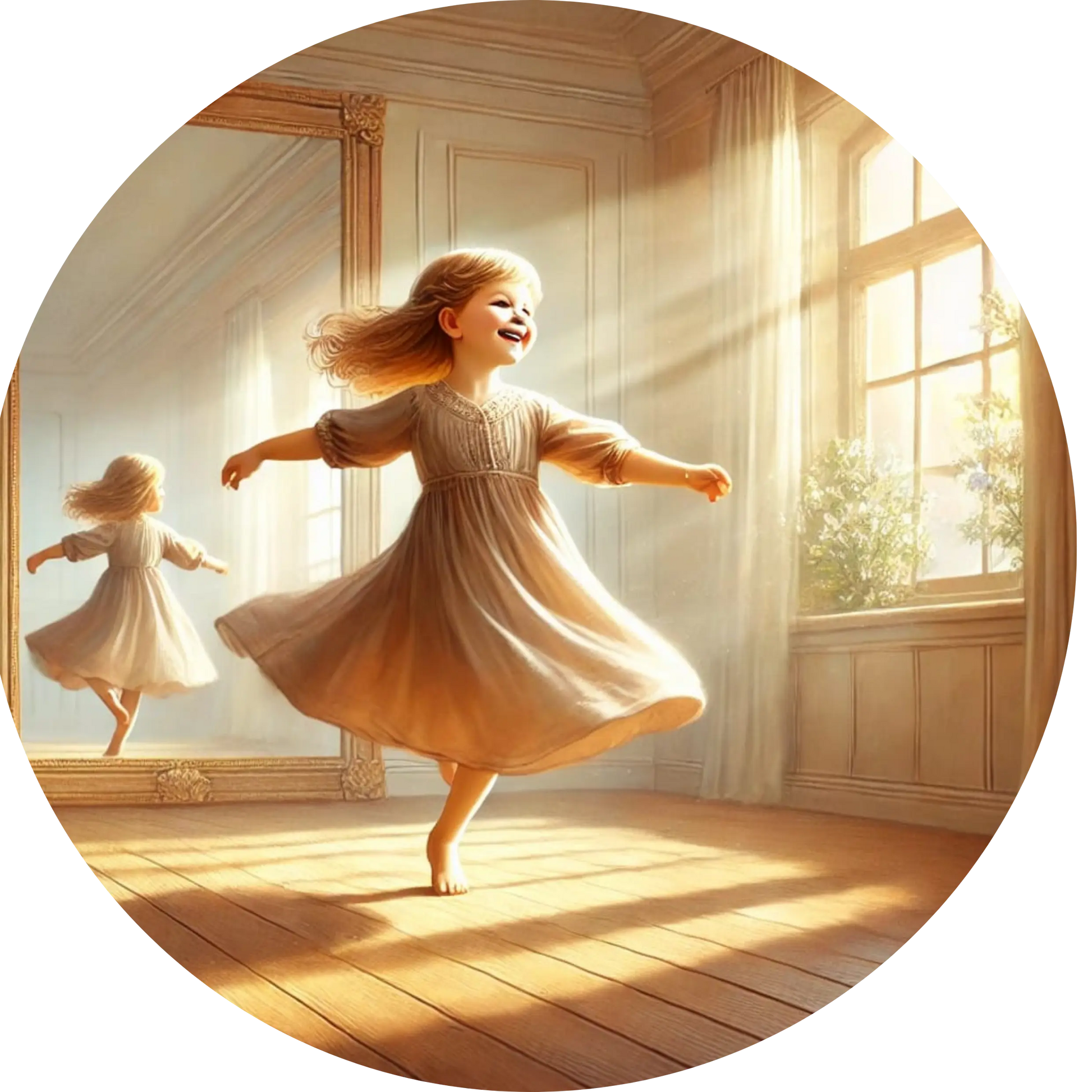 Ballerina in goldenes Licht getaucht – eleganter Tanzmoment im Übungsraum