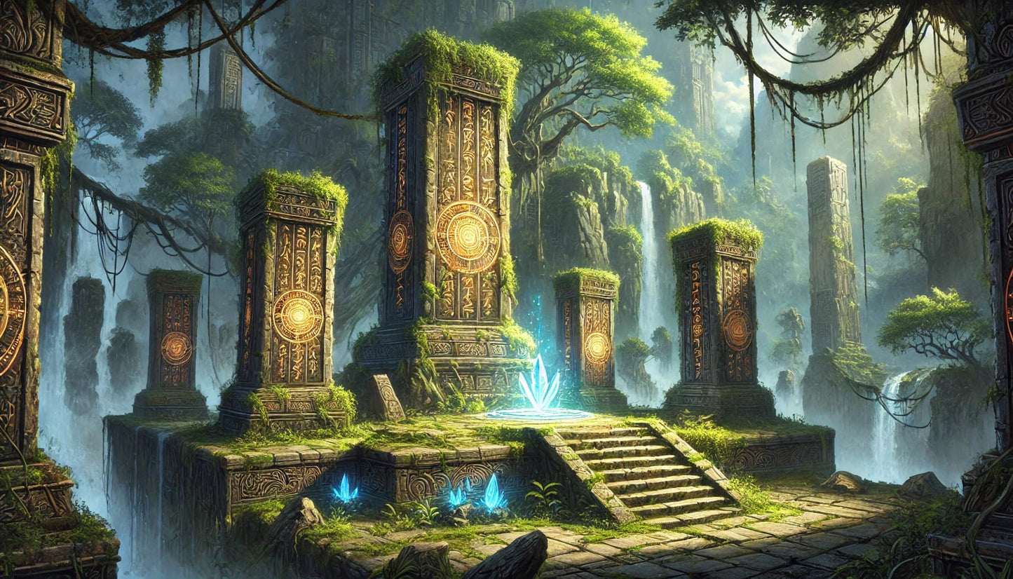 Antikes Steintor mit geheimnisvollem Glanz im Dschungel.