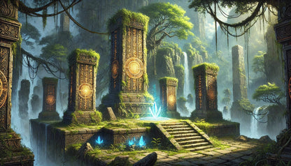 Antikes Steintor mit geheimnisvollem Glanz im Dschungel.