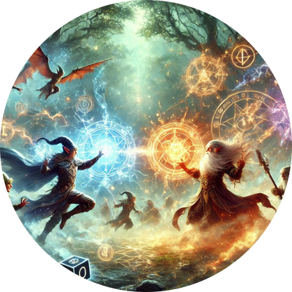 Ein leuchtendem Duell aus Feuer und Eis zwischen verschiedenen Wesen