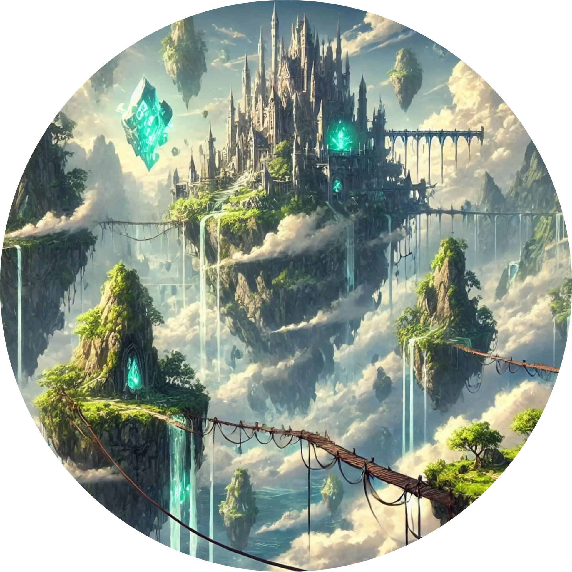 Magisches Luftschloss schwebt über einem mystischen Gebirgstal