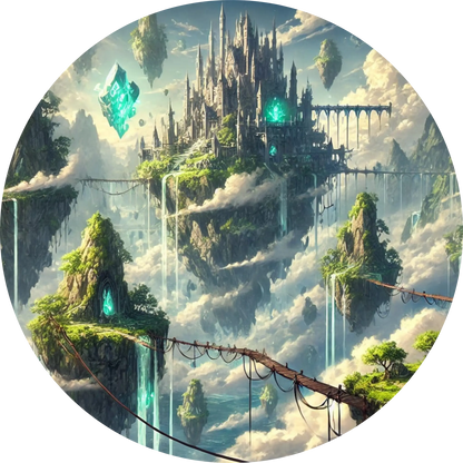 Magisches Luftschloss schwebt über einem mystischen Gebirgstal