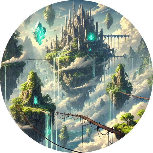 Magisches Luftschloss schwebt über einem mystischen Gebirgstal