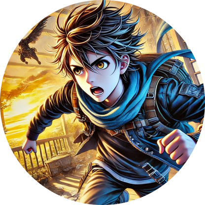 Manga-Kämpfer in Actionpose mit intensiver Mimik und Bewegung
