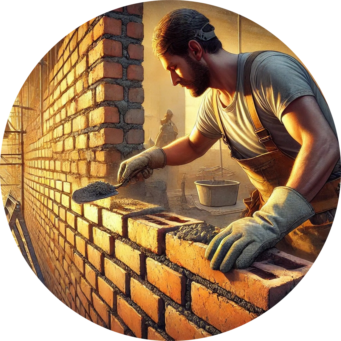 Maurer beim Verlegen von Ziegeln auf einer Baustelle