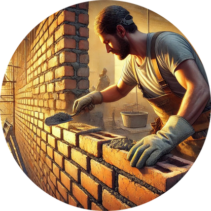 Maurer beim Verlegen von Ziegeln auf einer Baustelle