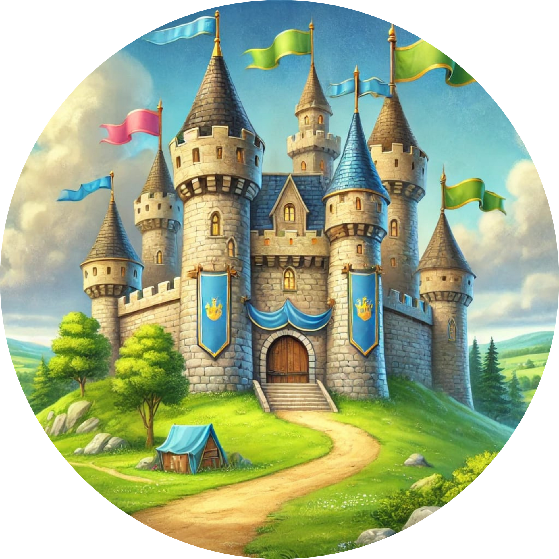 Mittelalterliche Burg mit Türmen in kindlicher Zeichnung