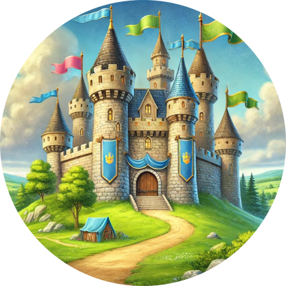 Mittelalterliche Burg mit Türmen in kindlicher Zeichnung