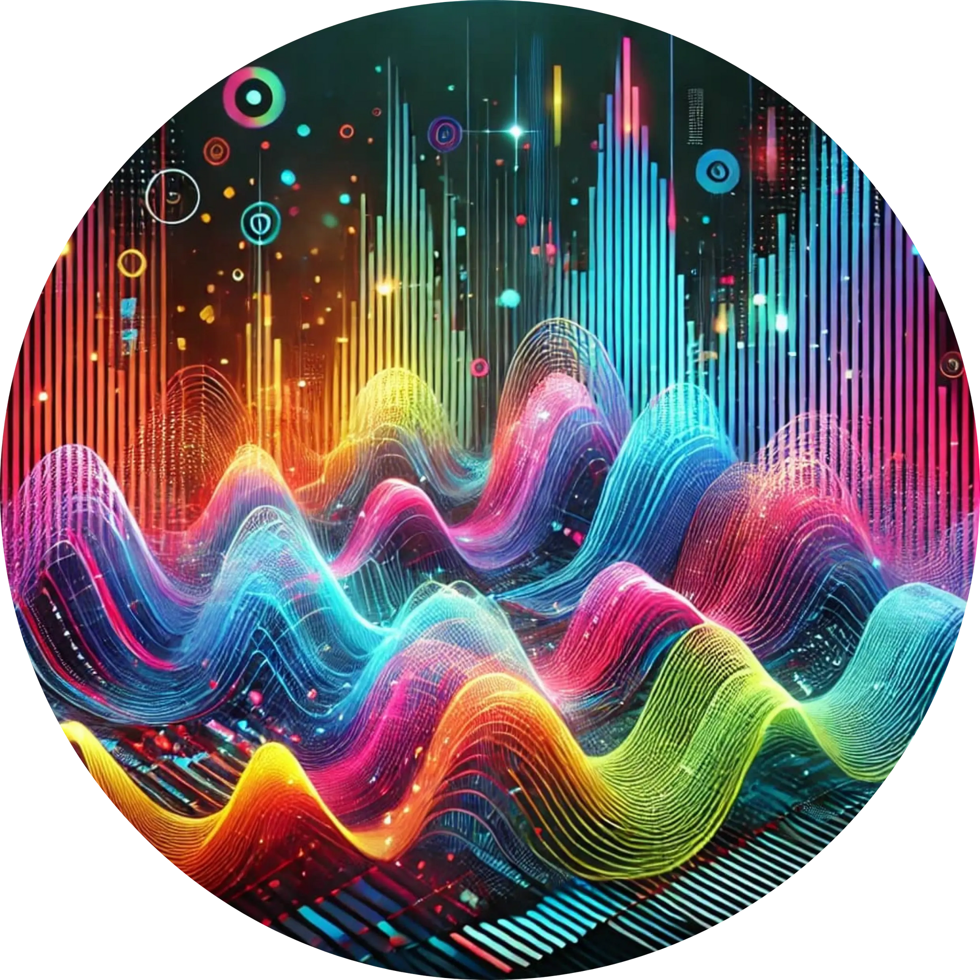 Abstrakte Neonwellen in verschiedenen Farben auf dunklem Hintergrund
