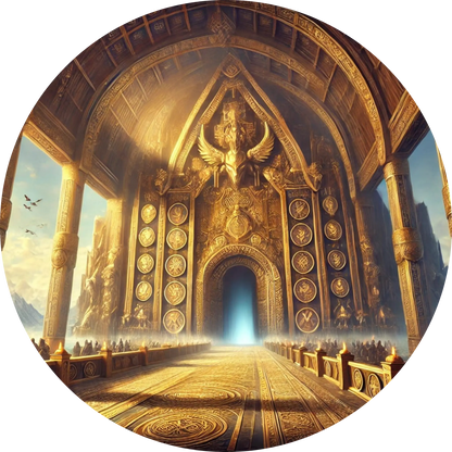 Goldverzierter Eingang zu einem sagenumwobenen nordischen Tempel