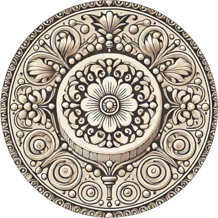 Kreisförmiges Ornament in hellem Beige mit floralem Muster