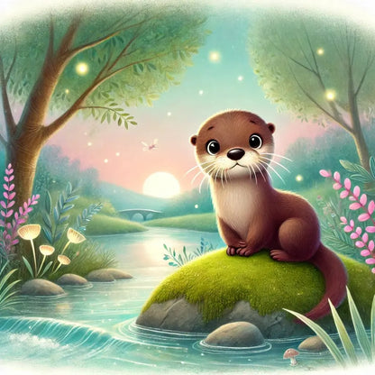 Otter auf einem Stein im See mit glühenden Lichtpunkten