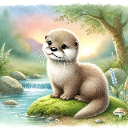 Otter auf einem Stein mit Wasserfall im Hintergrund