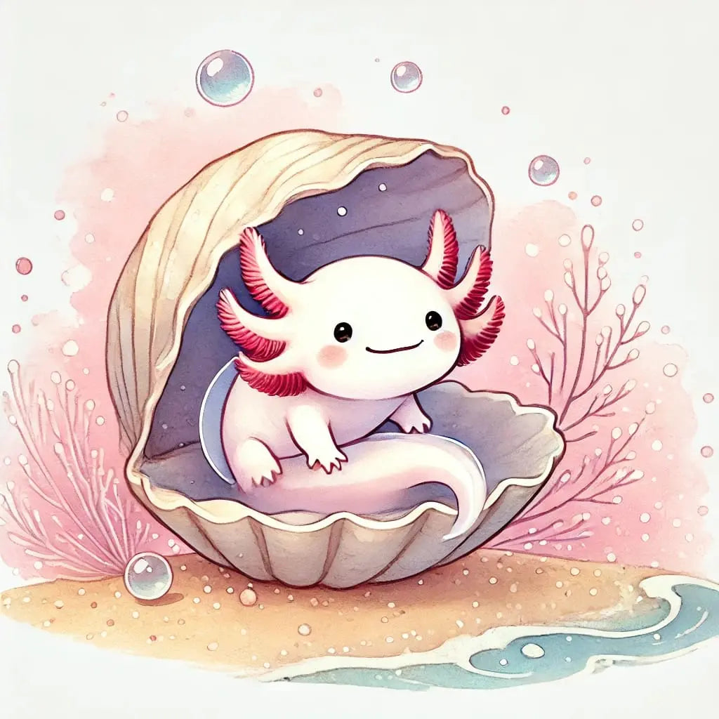 Otter sitzt in einer Muschel mit Einhornhorn – niedliches Meermotiv