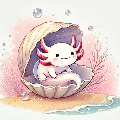 Otter sitzt in einer Muschel mit Einhornhorn – niedliches Meermotiv