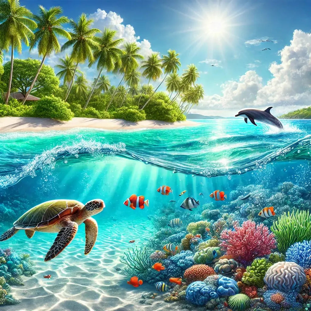 Unterwasserlandschaft mit tropischen Fischen und Korallen