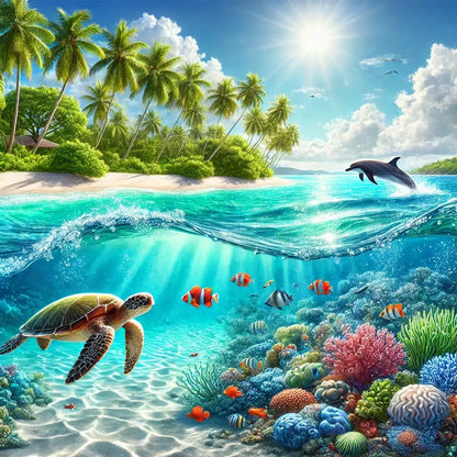 Unterwasserlandschaft mit tropischen Fischen und Korallen