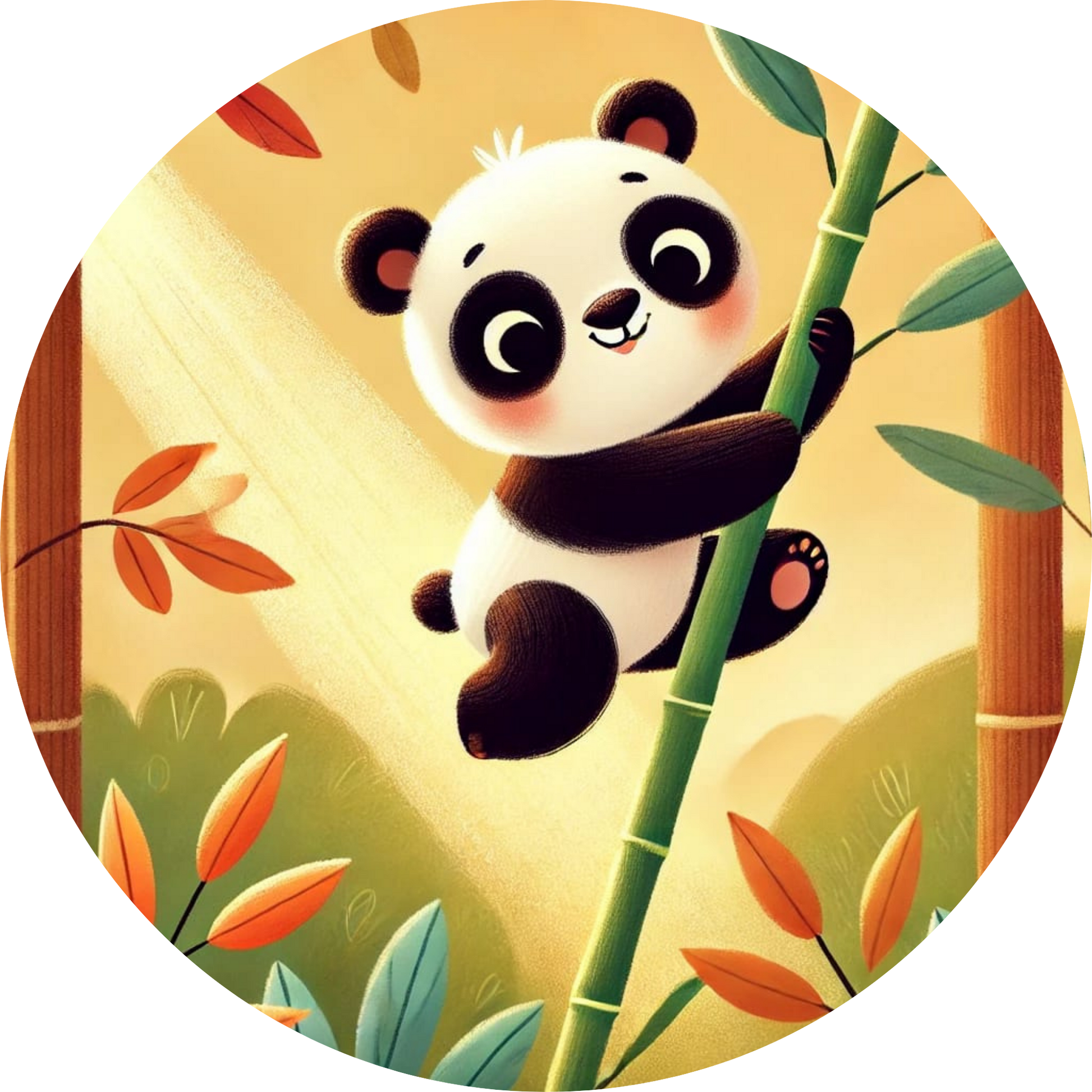 Panda klettert an einem Ast unter goldenen Blättern
