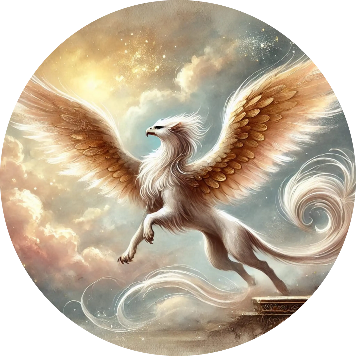 Geflügeltes Pferdewesen  in goldener Abendstimmung