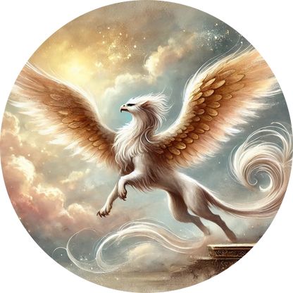 Geflügeltes Pferdewesen  in goldener Abendstimmung