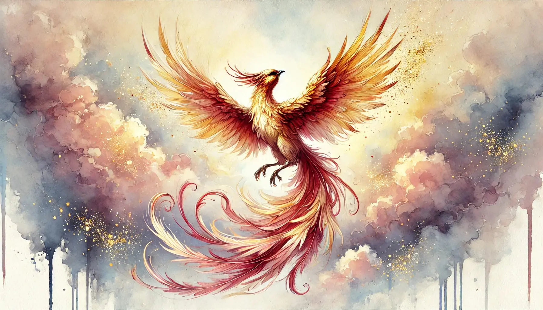 Feuriger Phoenix erhebt sich aus goldenen Flammen, majestätisch und kraftvoll