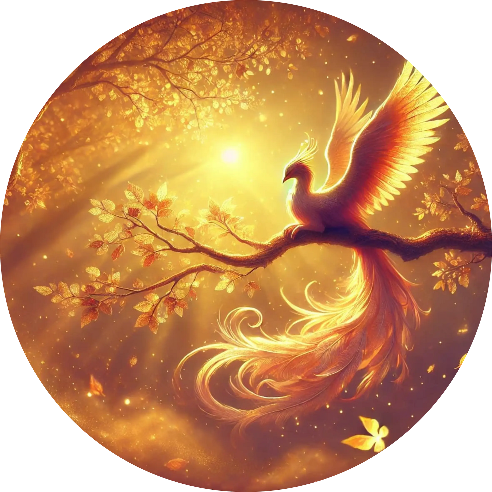 Baum mit leuchtender Spirale in goldener Fantasy-Welt