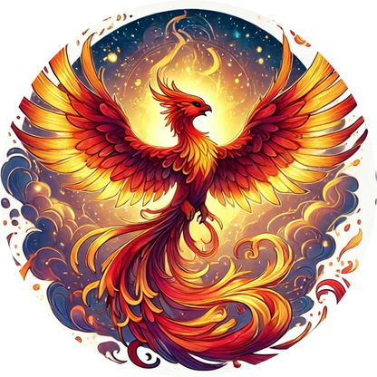 Zwei leuchtende Phönixe tanzen in feuriger Spiralbewegung