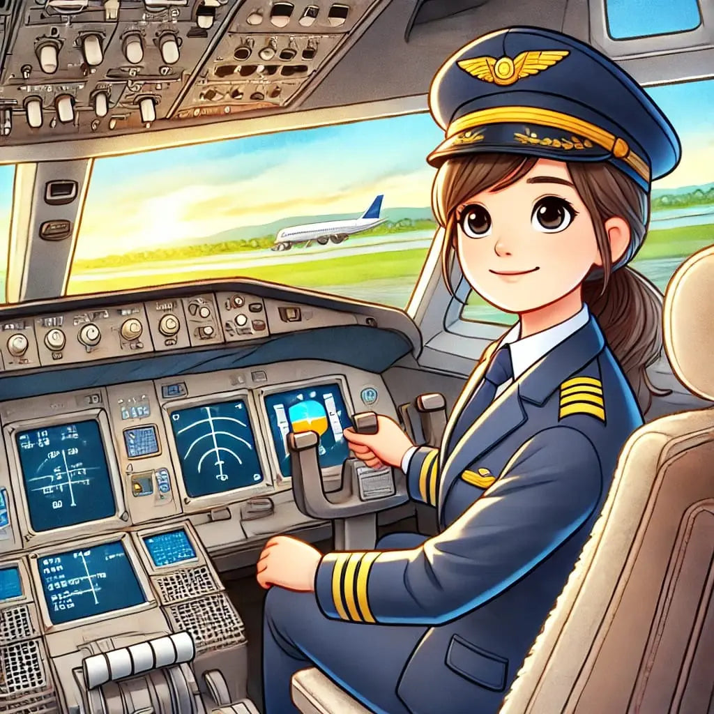 Pilotin im Cockpit eines Passagierflugzeugs