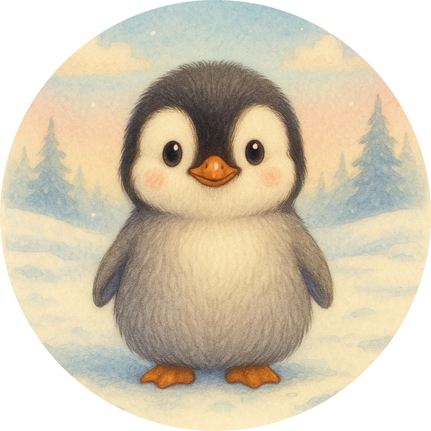 Pinguinbaby mit grauem Gefieder und süßem Blick
