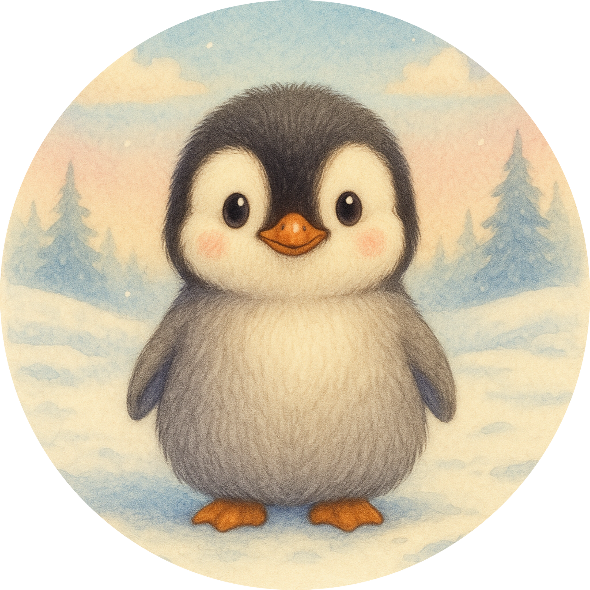 Pinguinbaby mit grauem Gefieder und süßem Blick
