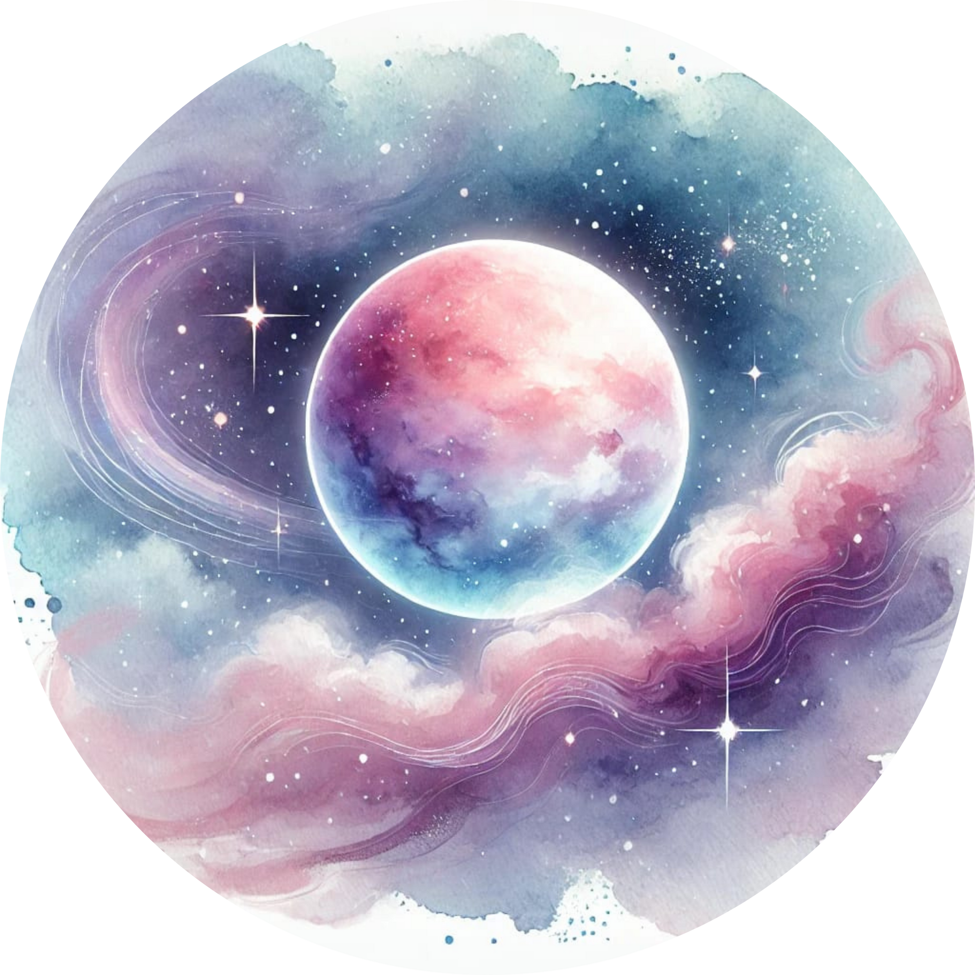 Traumhafte Nahaufnahme eines pink-violetten Planeten