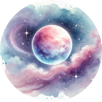 Traumhafte Nahaufnahme eines pink-violetten Planeten