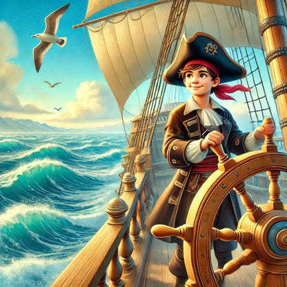 Pirat am Steuerrad auf hoher See