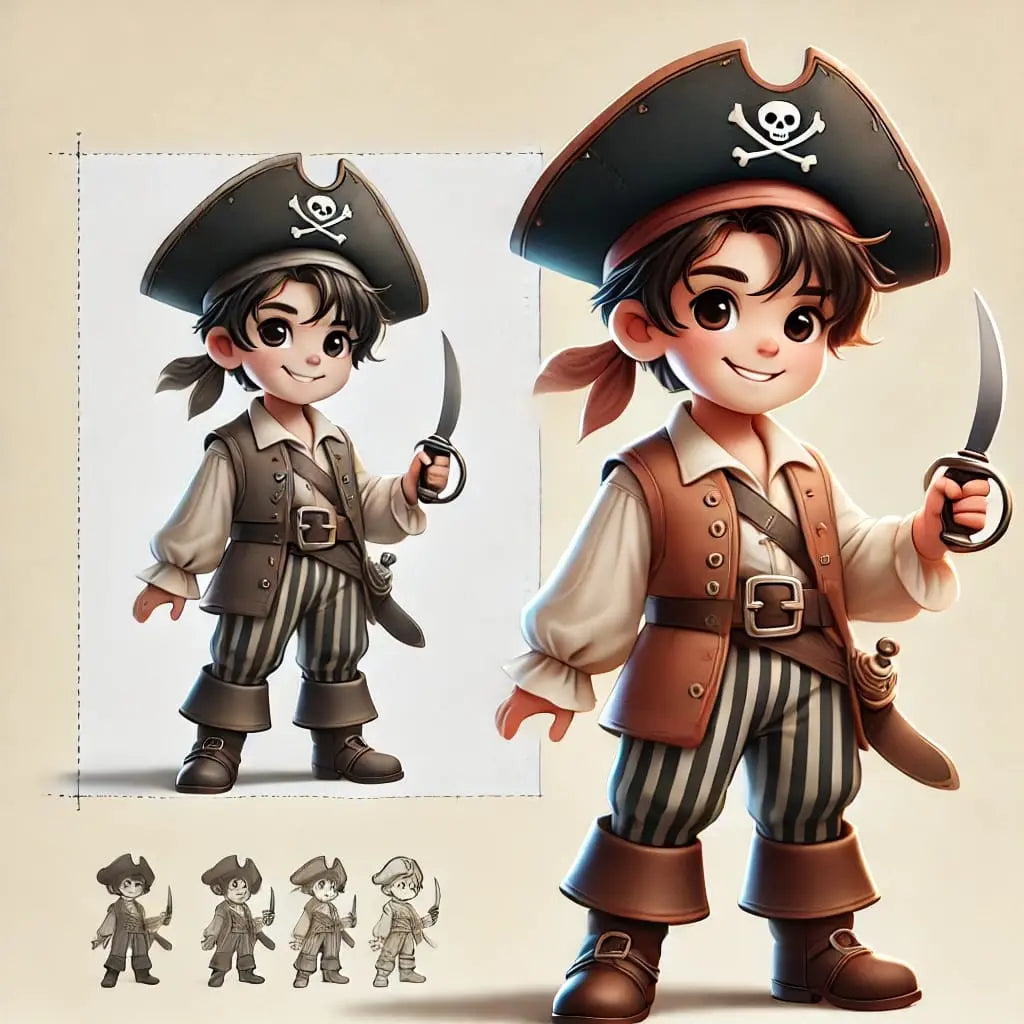 Zwei Piratenkinder – Skizzen und bunte Version im Vergleich