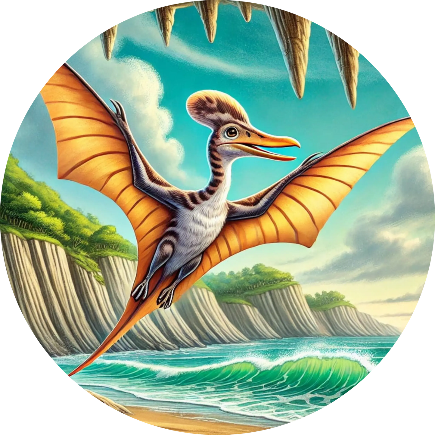 Fliegender Pterosaurier über Vulkanlandschaft