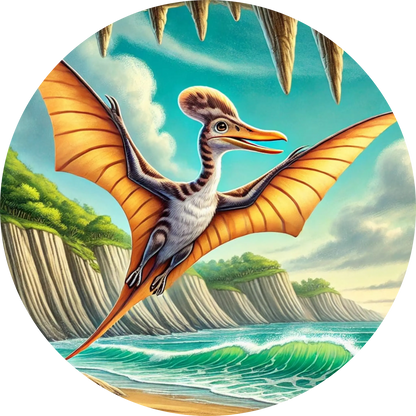 Fliegender Pterosaurier über Vulkanlandschaft