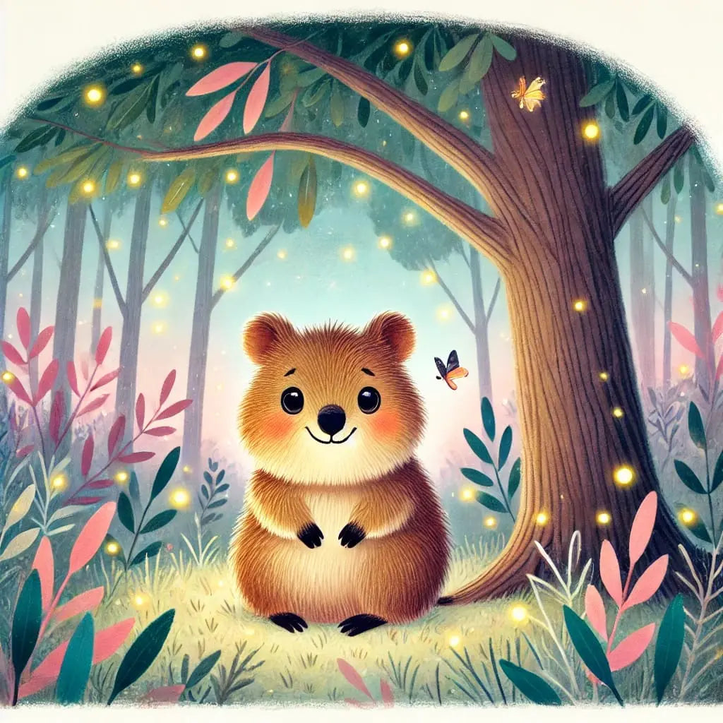 Quokka im Zauberwald mit bunten Blättern