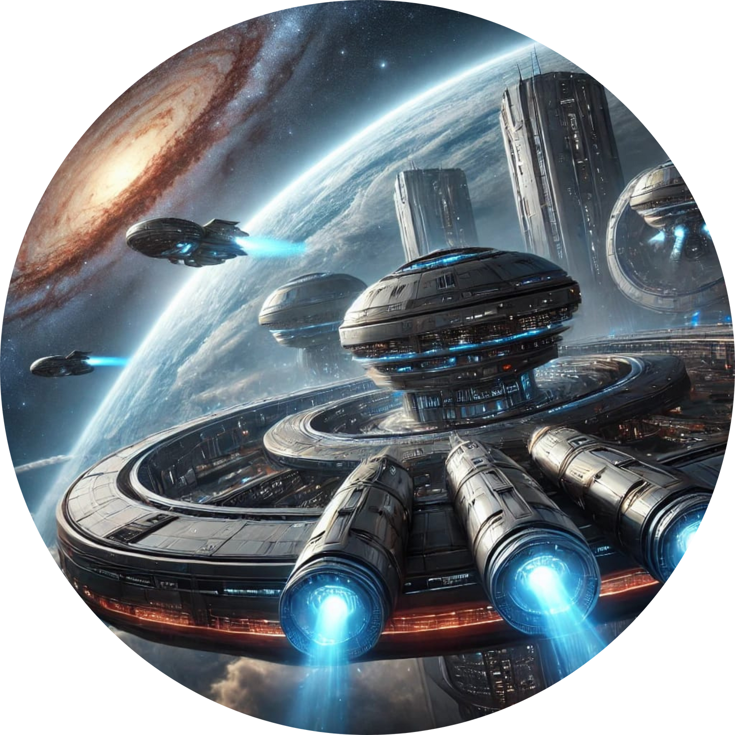 Detaillierte futuristische Raumstation in dunklem Weltall