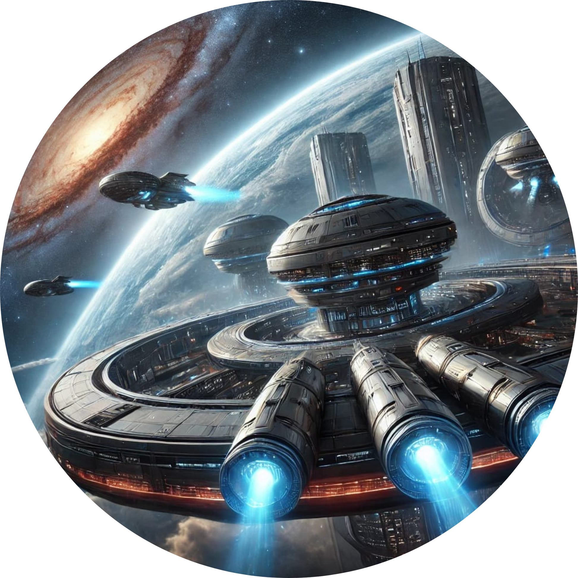 Detaillierte futuristische Raumstation in dunklem Weltall