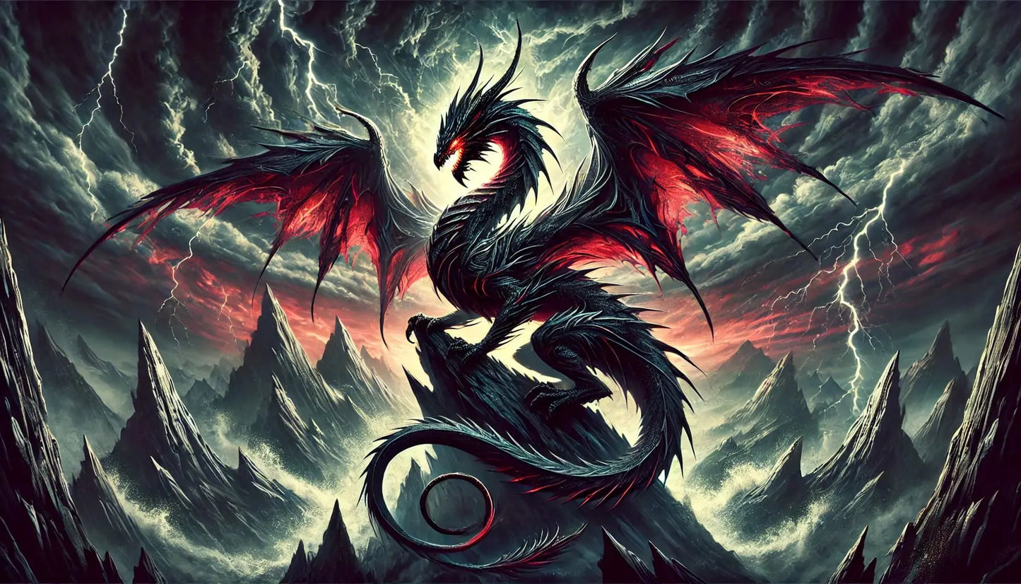 Schwarzer Phoenix mit roten Flammenflügeln – kraftvoll und mythologisch