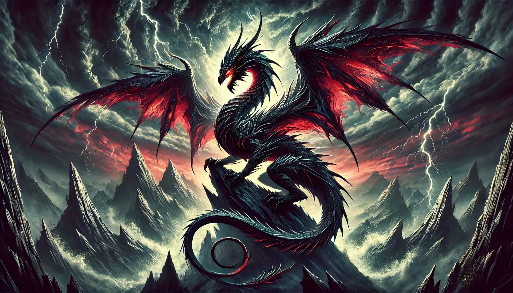 Schwarzer Phoenix mit roten Flammenflügeln – kraftvoll und mythologisch